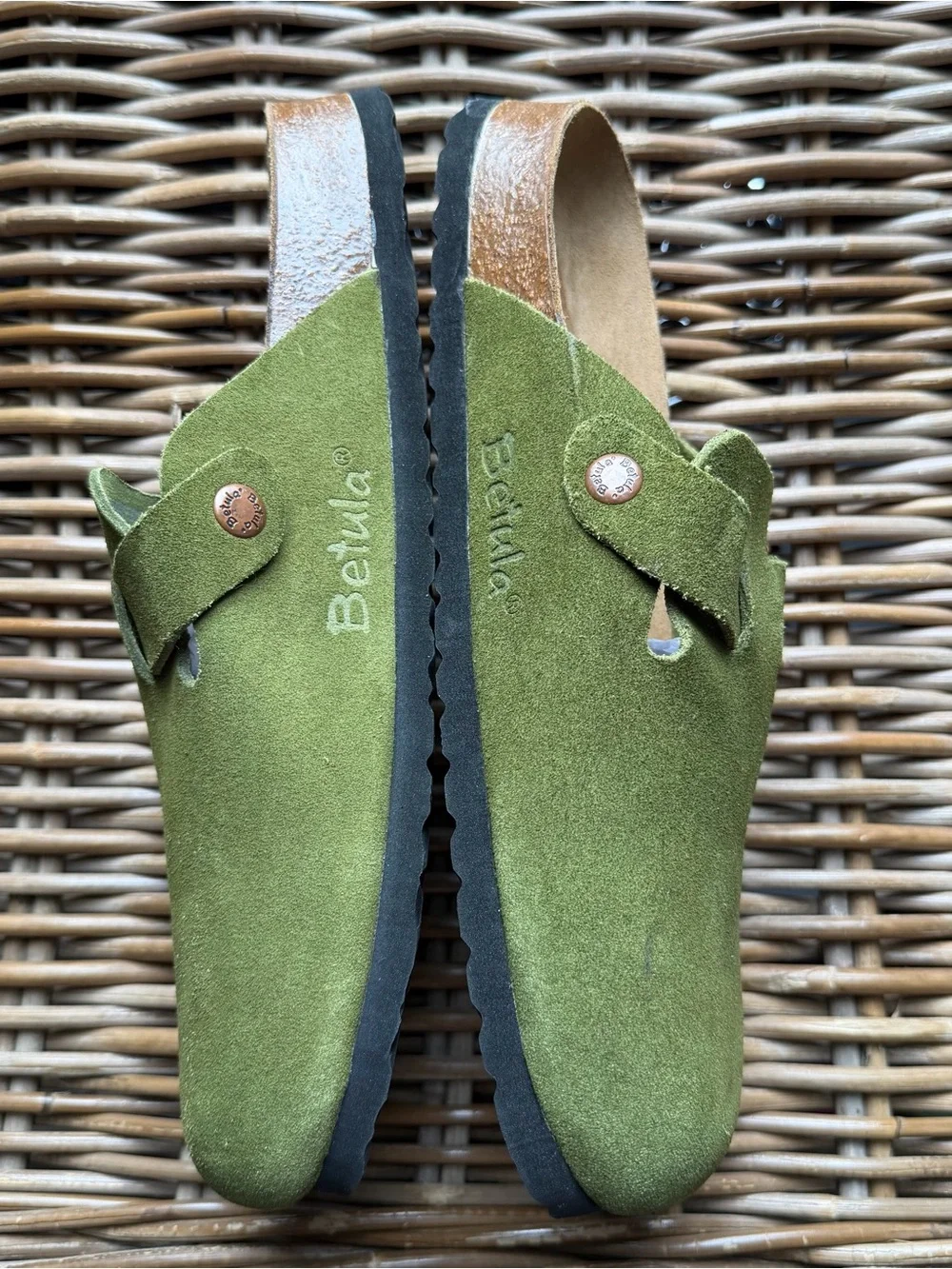 New Betula Birkenstock Boston Men's Green Suede Buckle Sandals 42 EU 9 US Clog